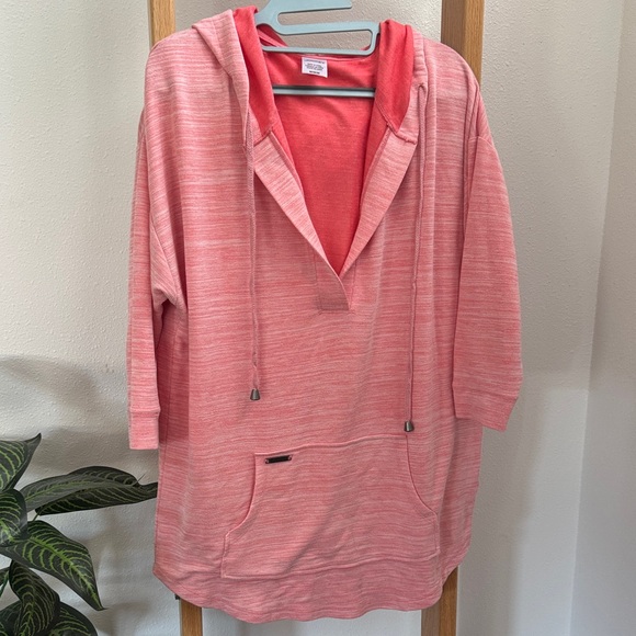 Jockey Tops - Jockey Oversized Active Pink Variegated Hooded Pullover Front Pocket 3/4 sleeve